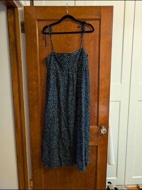 Park & Fifth Navy Polka Dot Tie-Strap Midi Dress With Empire Waist Size L